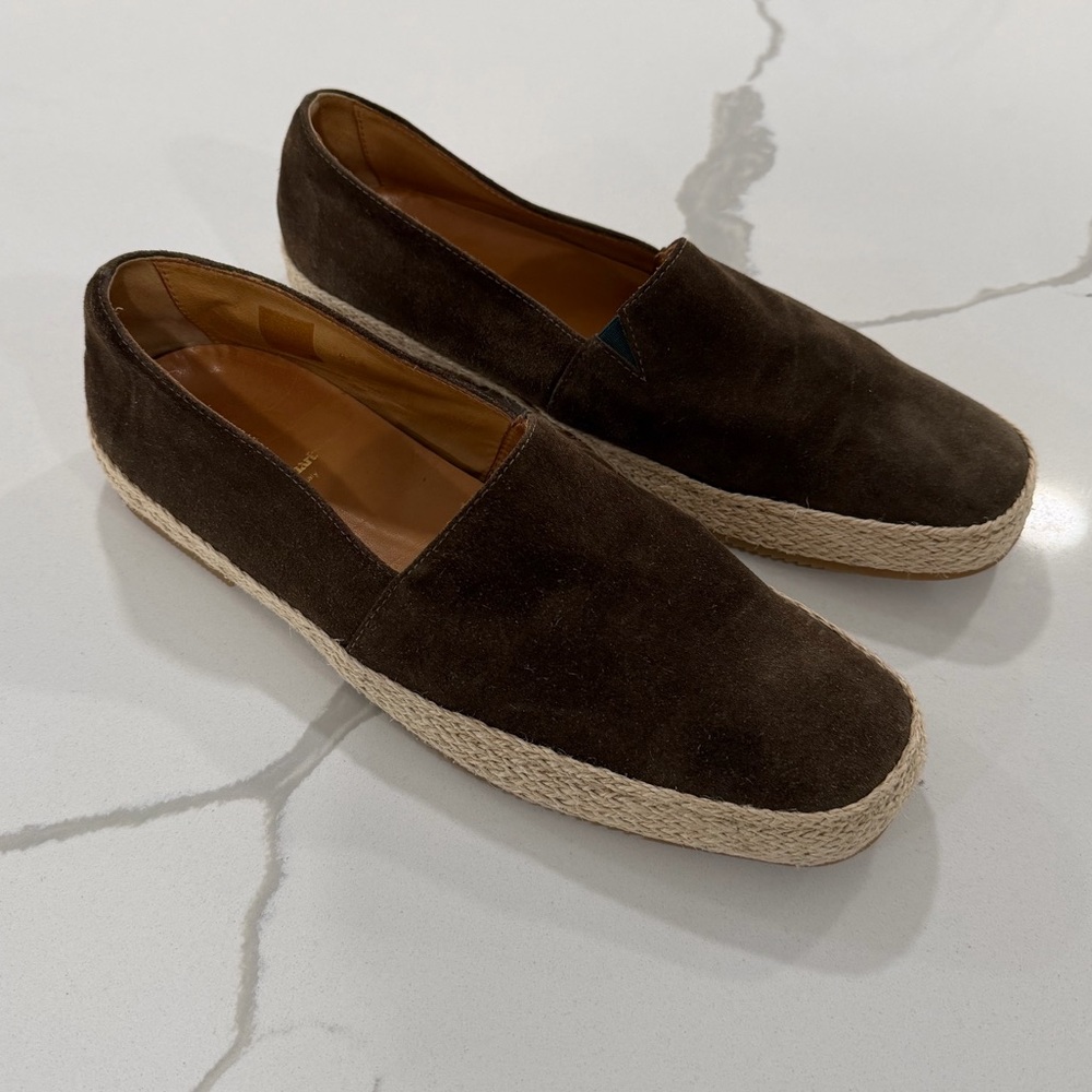 Paul Stuart brown dark olive suede espadrilles